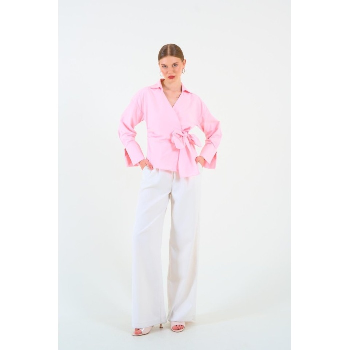 Düz Yandan Bağlamalı Gömlek - Pembe