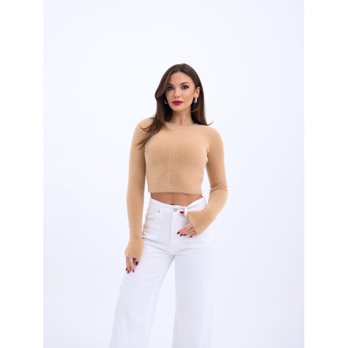 42471 TRİKO CROP KAZAK-BEJ