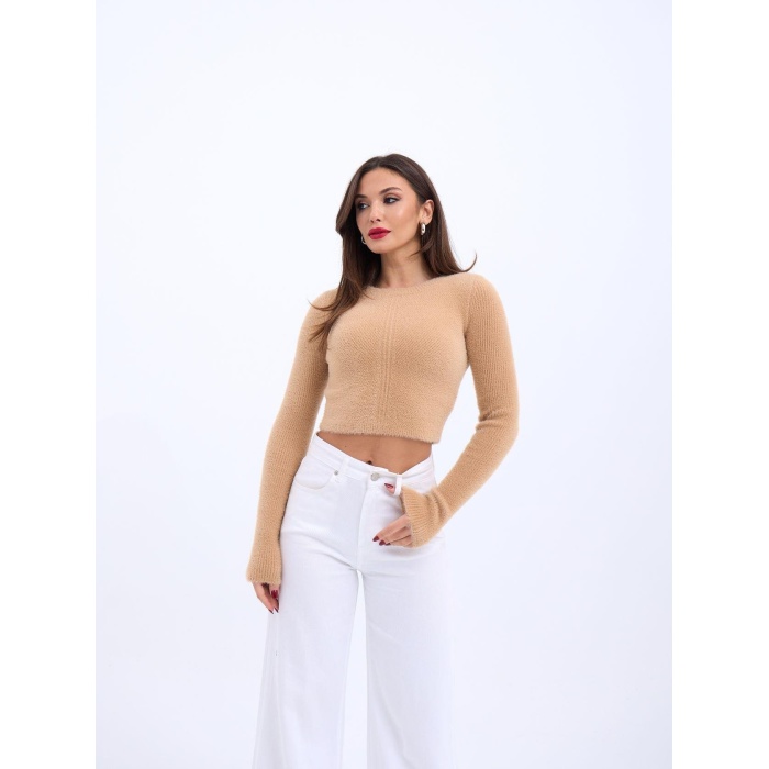 42471 TRİKO CROP KAZAK-BEJ