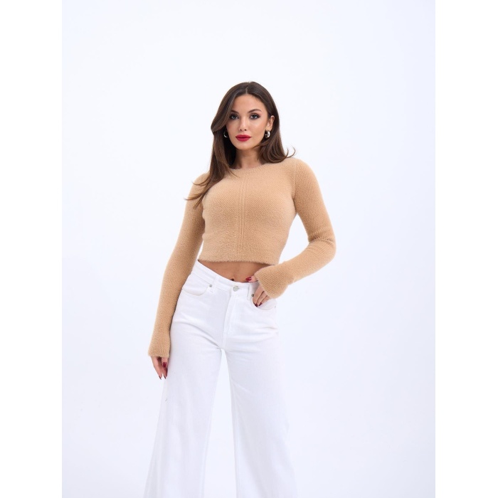 42471 TRİKO CROP KAZAK-BEJ