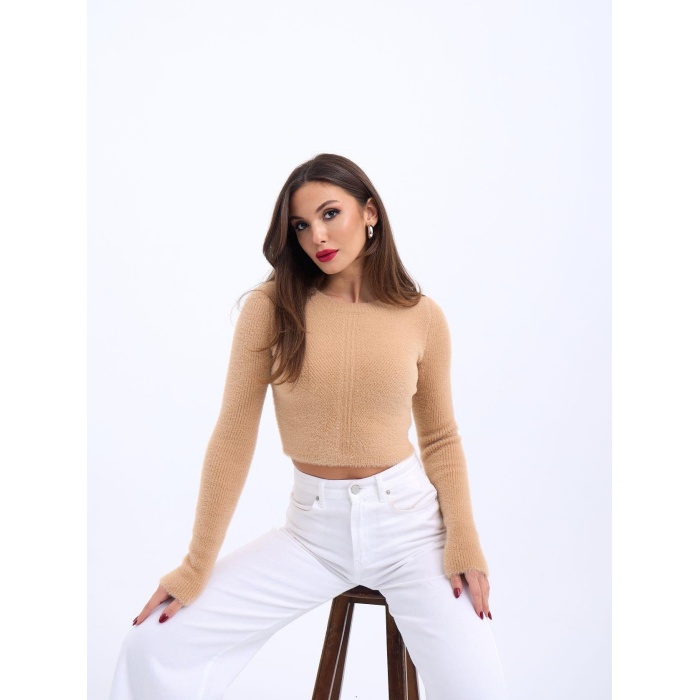 42471 TRİKO CROP KAZAK-BEJ