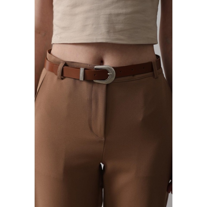 Kemerli Havuç Pantolon - Taba