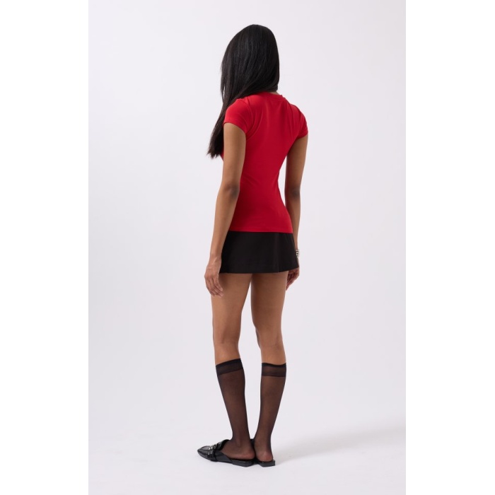 Nakış Detay Baskılı Crop T-Shirt
