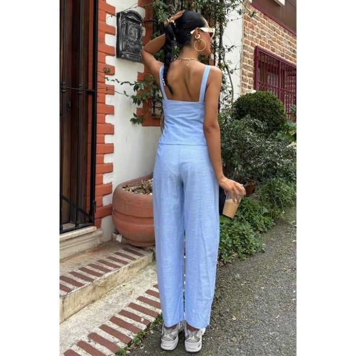 Kalın Askılı Bluz Pantolon Keten Takım 10187