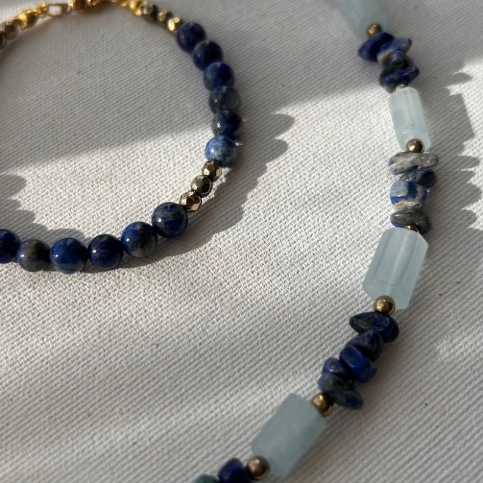 Akuamarin lapis lazuli kolye