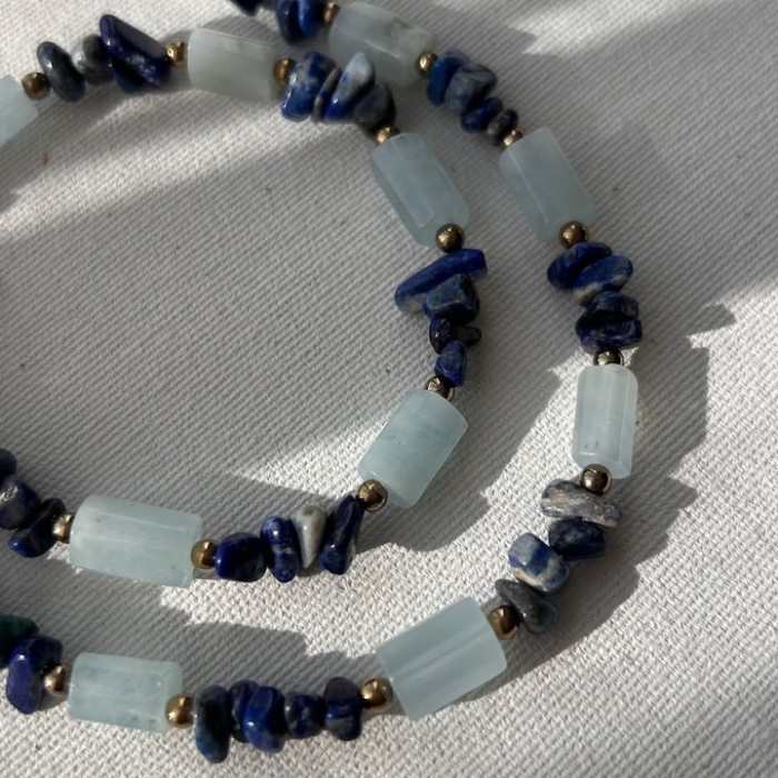 Akuamarin lapis lazuli kolye