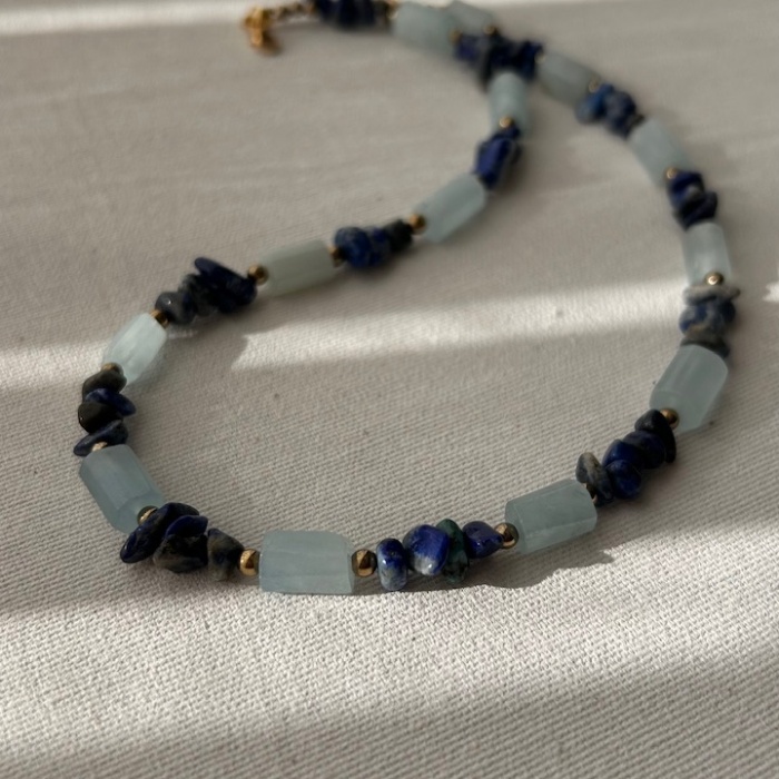 Akuamarin lapis lazuli kolye