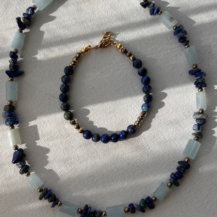Akuamarin lapis lazuli kolye