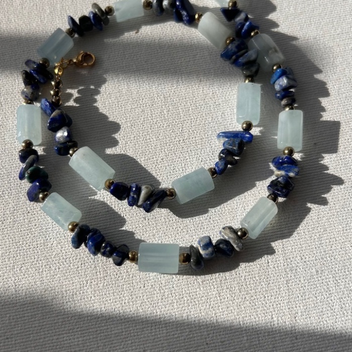 Akuamarin lapis lazuli kolye