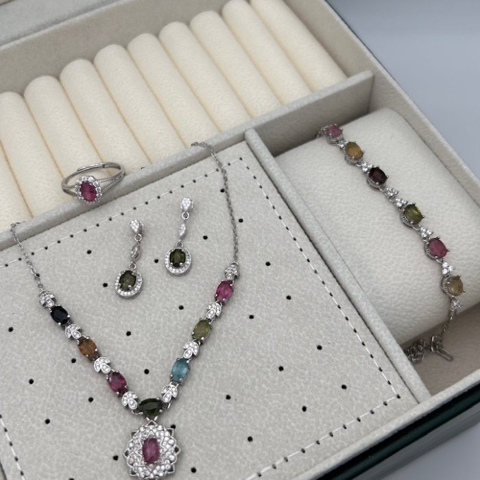 925 ayar gümüş turmalin taşlı set