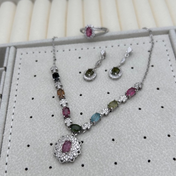 925 ayar gümüş turmalin taşlı set