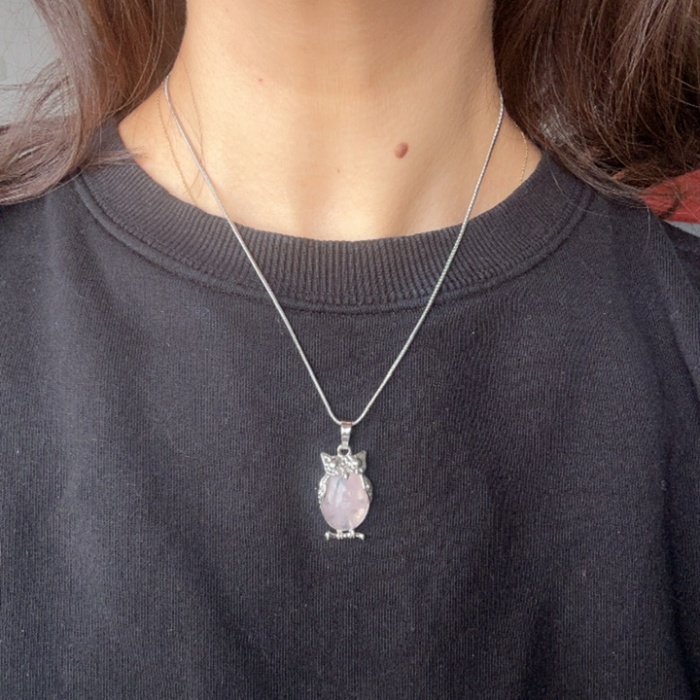 Pembe kuvars Çelik kolye