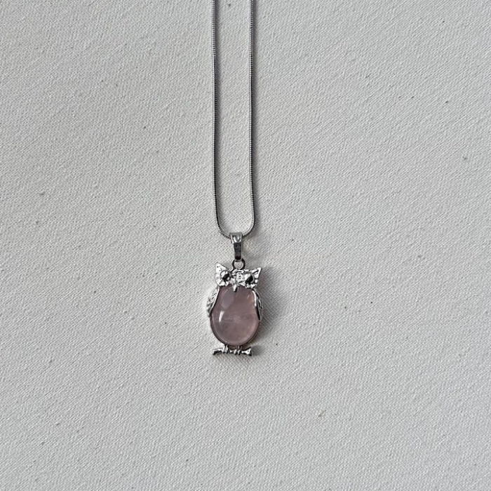 Pembe kuvars Çelik kolye
