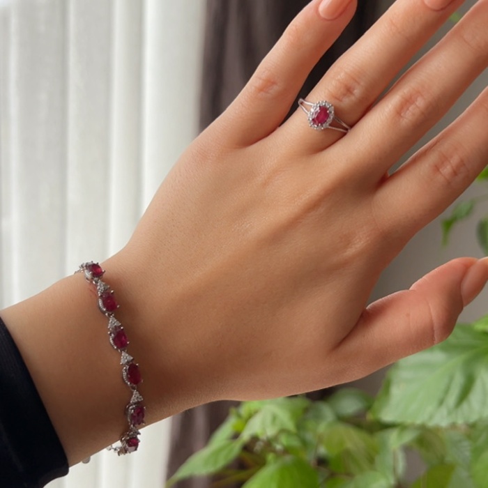 925 ayar gümüş Yakut taşlı set