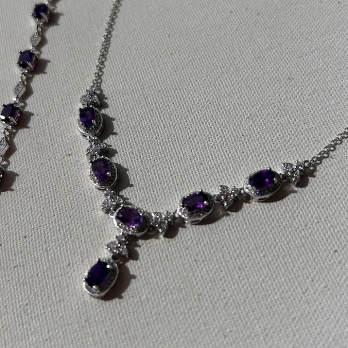 925 ayar gümüş ametist taşlı set