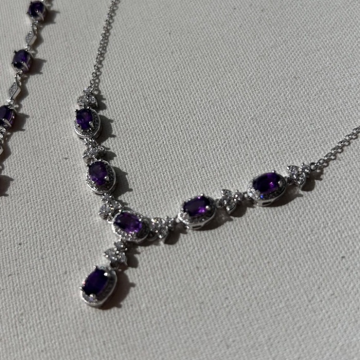 925 ayar gümüş ametist taşlı set