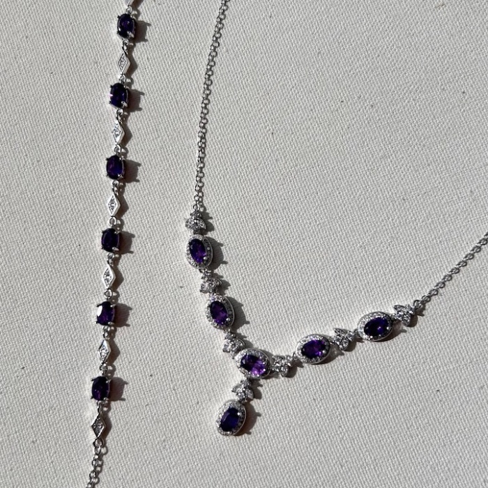 925 ayar gümüş ametist taşlı set