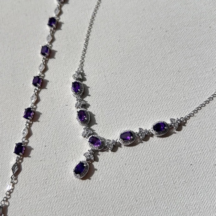925 ayar gümüş ametist taşlı set