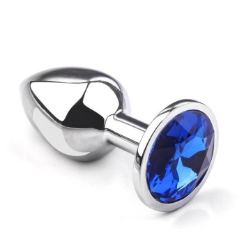 Metal Elmas Taşlı Anal Plug Mavi Orta Boy
