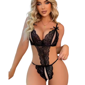 Fantezi Büyük Beden Siyah Dantelli Babydoll BC9249