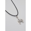 Viking Çift Taraflı Balta Kolye - PU Deri İp Zincirli Unisex Gümüş Kaplama - 60 cm
