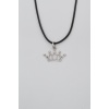 Taç Siyah Deri İp Kolye - Antik Gümüş Kaplama - Kadın Erkek - 60 cm