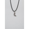 Minimalist Ay Siyah Deri İp Kolye - Antik Gümüş Kaplama - Kadın Erkek - 60 cm