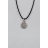 Horusun Gözü Siyah Deri İp Kolye - Antik Gümüş Kaplama - Kadın Erkek - 60 cm
