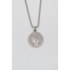 Francesca - Zambak Çiçeği Madalyon Örme Zincir Kolye - Antik Gümüş Kaplama - Kadın Erkek - 60 cm