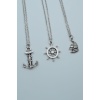 3lü Gemici Dümen Çapa Yelkenli Gümüş Kaplama Kolye Seti