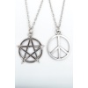 2li Pentagram Wicca - Barış İşareti Peace Gümüş Kaplama Kolye Seti