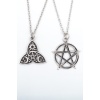2li Pentagram - Triquetra Güneş Ay Yıldız Gümüş Kaplama Kolye Seti