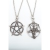 2li Ters Pentagram Keçi Kafası - Wicca Gümüş Kaplama Kolye Seti