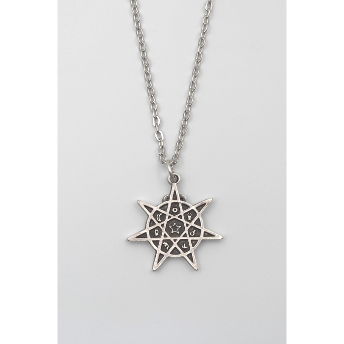 Modern Heptagram Yıldız Kolye - Düz Ezme İthal Zincirli Unisex Gümüş Kaplama - 60 cm