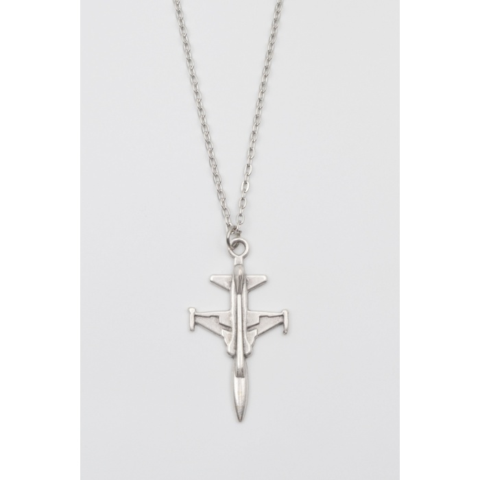 Modern F-5 Tiger Uçak Kolye - Düz Ezme İthal Zincirli Unisex Gümüş Kaplama - 60 cm