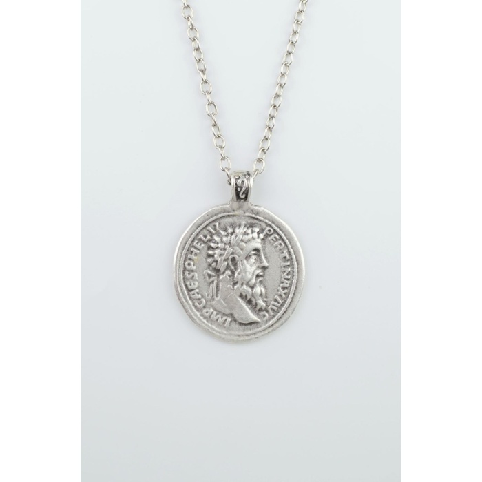 Roma Parası Sikke Gümüş Kaplama Düz Zincir Kolye