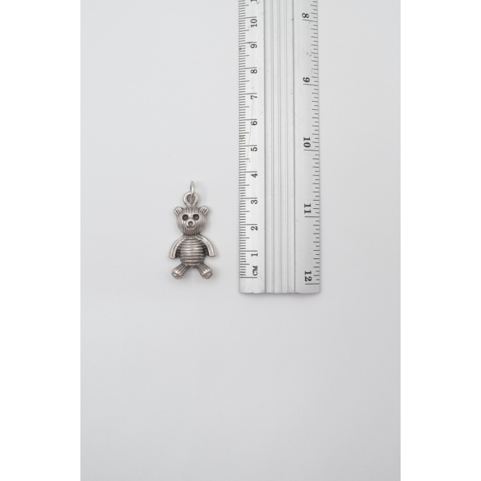 Oyuncak Ayı Düz Ezme Zincir Kolye - Antik Gümüş Kaplama - Kadın Erkek - 60 cm