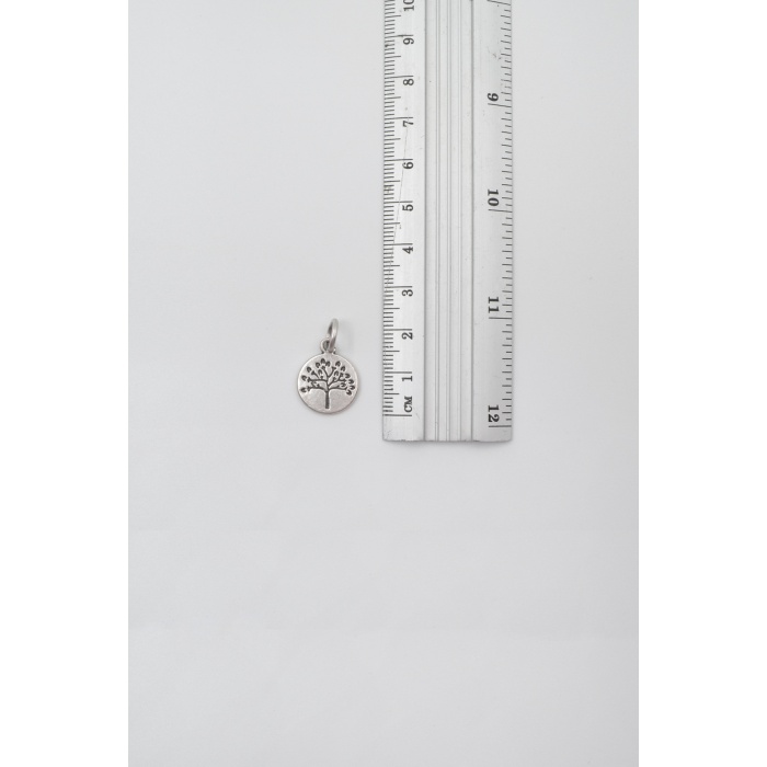 Yuvarlak Hayat Ağacı Düz Ezme Zincir Kolye - Antik Gümüş Kaplama - Kadın Erkek - 60 cm