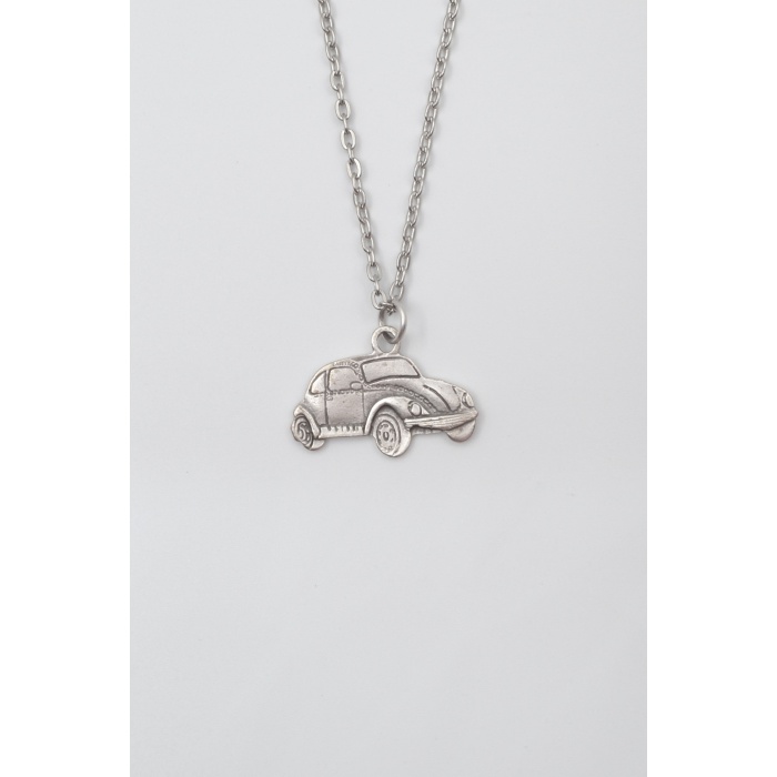 Nostaljik Vosvos Düz Ezme Zincir Kolye - Antik Gümüş Kaplama - Kadın Erkek - 60 cm