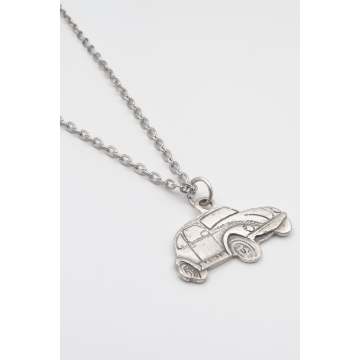 Nostaljik Vosvos Düz Ezme Zincir Kolye - Antik Gümüş Kaplama - Kadın Erkek - 60 cm