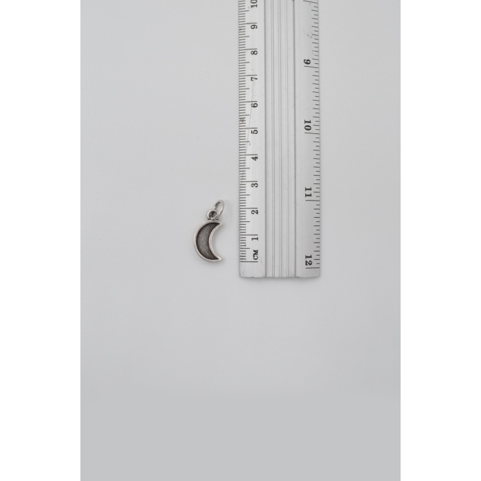 Minimali Ay Düz Ezme Zincir Kolye - Antik Gümüş Kaplama - Kadın Erkek - 60 cm