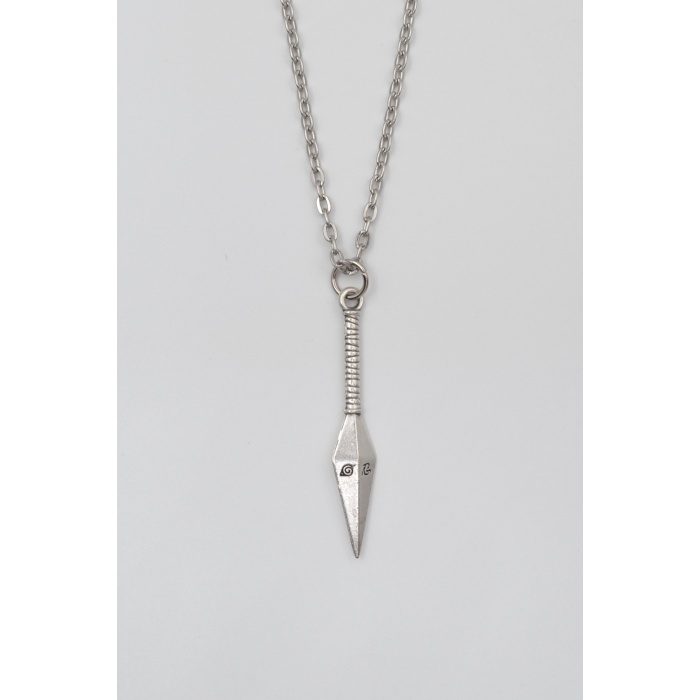 Anime Ninja Kunai Düz Ezme Zincir Kolye - Antik Gümüş Kaplama - Kadın Erkek - 60 cm