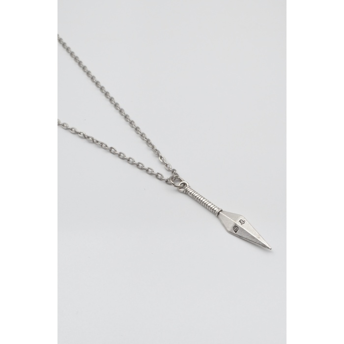 Anime Ninja Kunai Düz Ezme Zincir Kolye - Antik Gümüş Kaplama - Kadın Erkek - 60 cm