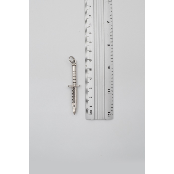 Testere Dişli Taktik Bıçak Düz Ezme Zincir Kolye - Antik Gümüş Kaplama - Kadın Erkek - 60 cm