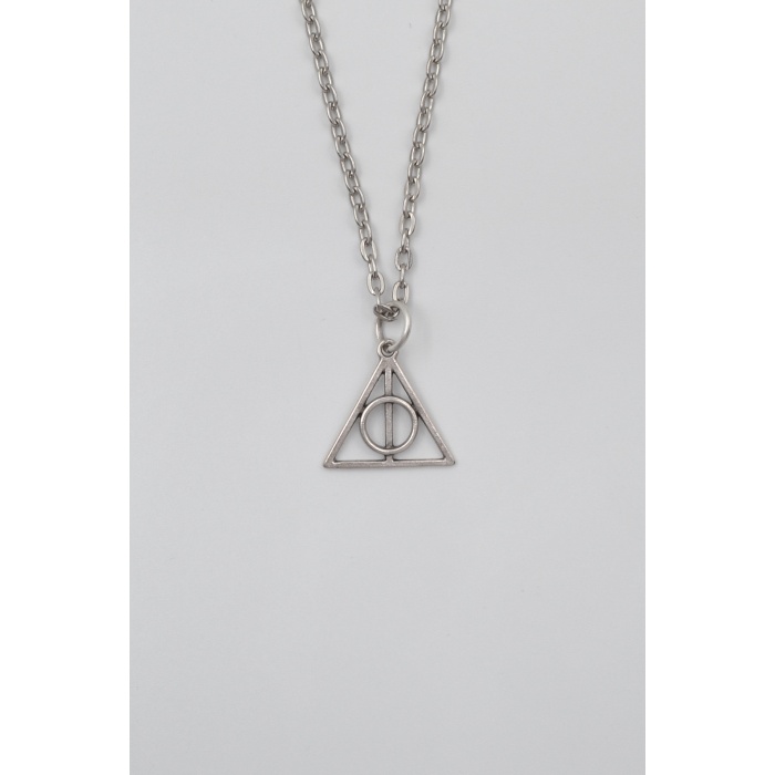 Minimal Harry Potter Ölüm Yadigarları Düz Ezme Zincir Kolye - Antik Gümüş Kaplama - Kadın Erkek - 60 cm