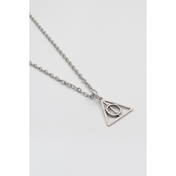Minimal Harry Potter Ölüm Yadigarları Düz Ezme Zincir Kolye - Antik Gümüş Kaplama - Kadın Erkek - 60 cm