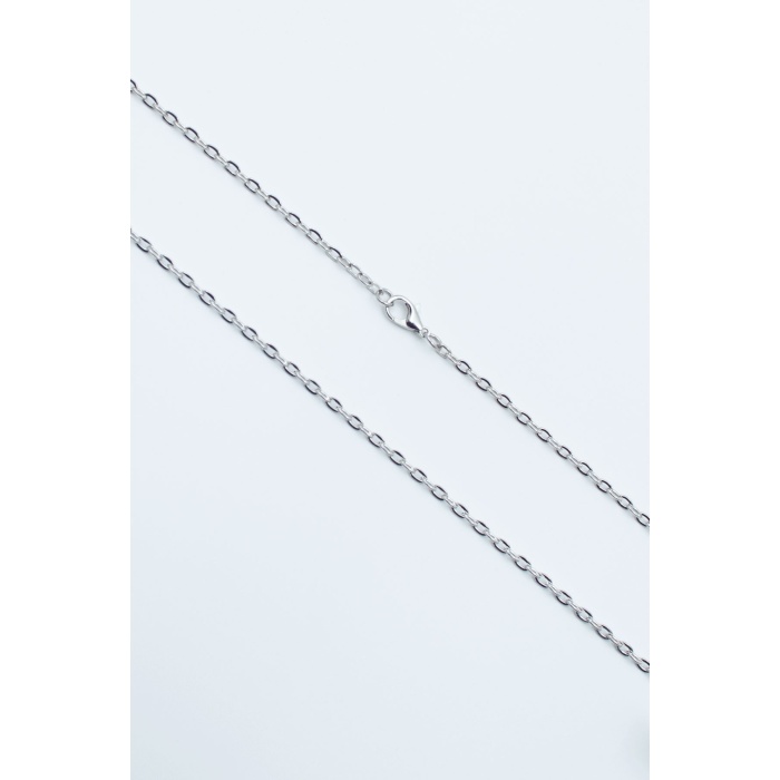 Minimal Om Sembollü Lotus Çiçeği Düz Ezme Zincir Kolye - Antik Gümüş Kaplama - Kadın Erkek - 60 cm