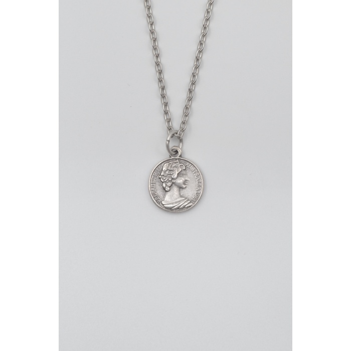 İngiliz Kraliçe II. Elizabeth Düz Ezme Zincir Kolye - Antik Gümüş Kaplama - Kadın Erkek - 60 cm