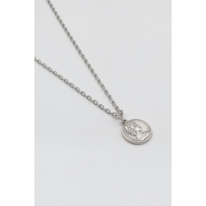 İngiliz Kraliçe II. Elizabeth Düz Ezme Zincir Kolye - Antik Gümüş Kaplama - Kadın Erkek - 60 cm