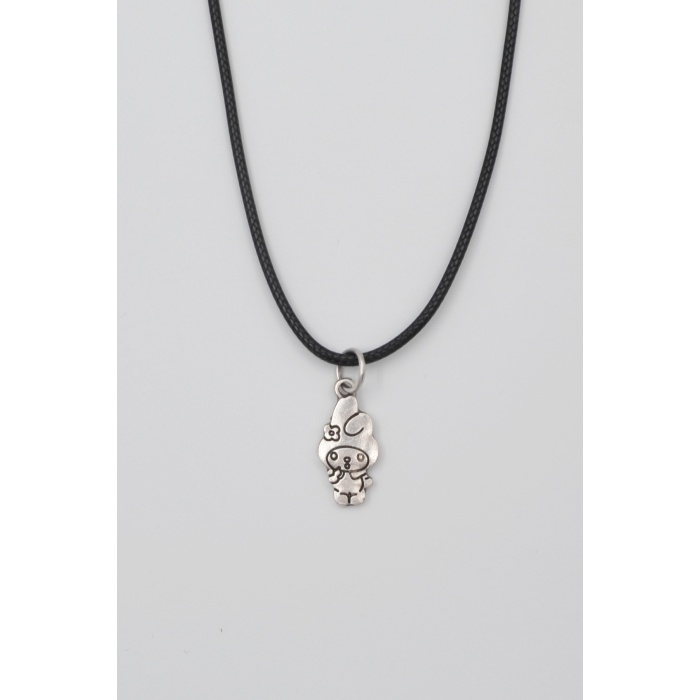 Sanrio My Melody Kolye - Sevimli PU Deri İp Zincirli Unisex Gümüş Kaplama - 60 cm